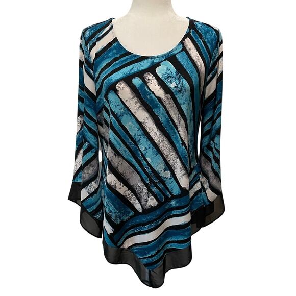 Alfani Tops - Alfani Asymmetrical Point Hem Tunic Top Sz M Flowy Geometric Lagenlook Stretchy